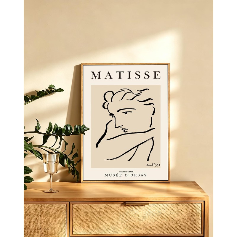 Matisse Framed Wall Art Black Beige Women Face Line Art