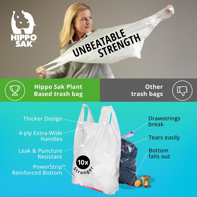 Hippo Sak - Plant Based Tall Kitchen Garbage Bags with