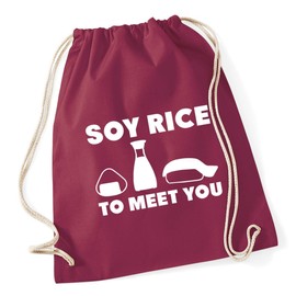 HippoWarehouse Soy rice to meet you Drawstring Cotton School Gym Kid Bag Sack 37cm x 46cm, 12 litres