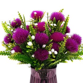 Artificial Dandelion Plants Decor, Fake Plastic Flowers Shrubs Bushes Grass for Indoor Outdoor Home Garden Wedding Party Table Centerpieces Arrangements Decoration Planting Filler Fuchsia 4 Pack