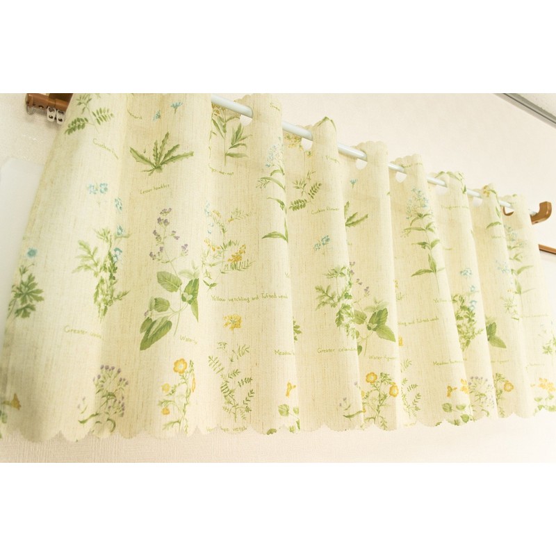 Arie Cafe Curtain Linen Herb, 55.1 x 17.7 inches (140