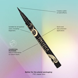 Pacifica Beauty, Eye Love Liquid Charcoal Eyeliner, Black, No-Skip, Smudge-Proof, Matte Finish, Precise Application, Pen Tip, Vegan, Cruelty-Free