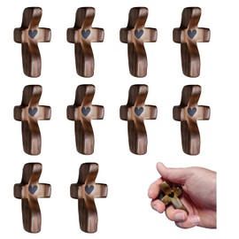 Cross My Heart, Encouragement Gift, Relieve Anxiety Comfort for Clutching, Clinging and Praying, Pocket Olive Wood Cross Religious Gift for Children and Adults (10 Pcs)