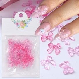 50 Pcs Pink Clear Bow Nail Charms Valentine's Day Nail Art Charms 3D Resin Bow Knot Nail Art Charms Cute Romantic Valentines Day Charms for Nail Jewelry DIY Crafts Nail Art Decorations Accessories
