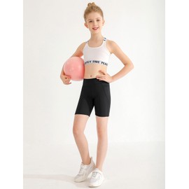 Naiyafly Girls Volleyball Bike Shorts Stretch Youth Athletic Gymnastics Shorts Kid Yoga Dance Compression Shorts with Pocket Black