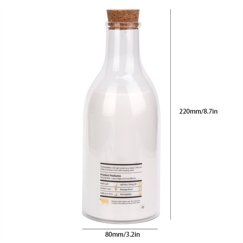 USB Rechargeable LED Bedside Lamp Milk Bottle DIY Message Night
