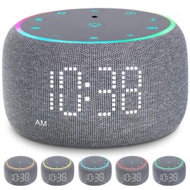 White Noise Machine Alarm Clock for Bedrooms - 5W Stereo Bluetooth Speaker - 24 Soothing Sounds - 9 Night Lights - Auto-Dimmable Digital Alarm Clock Sound Machine for Sleeping