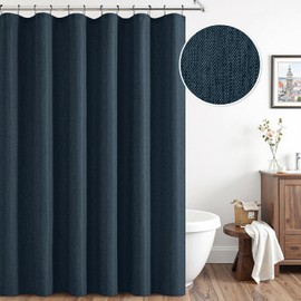 ANRODUO Extra Long Linen Shower Curtain, 108 Inch Long Heavy Duty Fabric Shower Curtain Set with 12 Metal Hooks, Waterproof Decor Machine Washable for Bathroom Bathtub Hotel, 72 x 108, Navy Blue