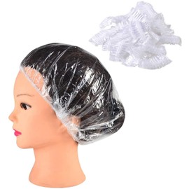 100pcs Disposable Shower Caps, KEAIDUO 50cm Extra Large Waterproof Plastic Elastic Bath Cap Thicker Hair Caps for Men Women Long Hair Home USE, Hotel, Spa and Hair Salon, Portable Travel