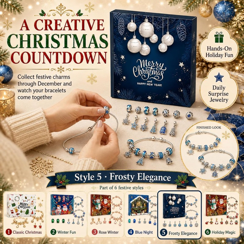 Christmas Advent Calendar Bracelets 2026, DIY Charm Kit for Girls
