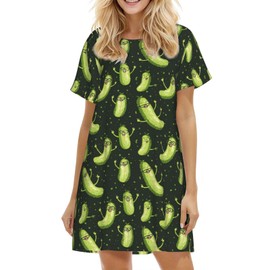 YSBKN Happy Pickle Wearing Glasses And Dancing Nightgowns For Women Soft Cotton Sleepshirt Short Sleeve Lounge Dress Casual Ladies Sleepwear Large