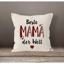 MoonWorks® Cushion Cover "Beste Mama/Bester Papa der Welt" Heart Gift for Parents Father Mother Mother's Day Father's Day Mum 1 Natural One Size
