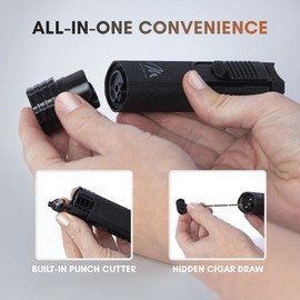 Mantello Torch Lighter, Cigar Butane Lighter- Single Flame Cigar Torch with Built-in Punch Cutter, Draw and Cigar Rest