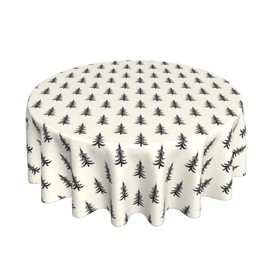 BYONEESS Christmas Tablecloth 60 Inch Round Cream Black Christmas Tree Rustic Winter Xmas Table Cover for Picnic Party Holiday Home Kitchen Outdoor Decor