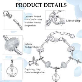 Herdear First Holy Communion Bracelet with Pendant for Girls Glitter First Communion Gifts Communion Bracelet with Engraving for Girls