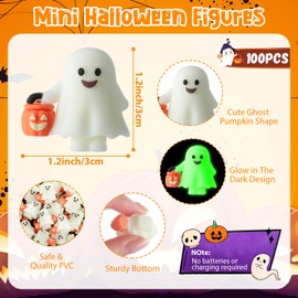 Simgoing 100 Pcs Halloween Mini Ghosts Figures Luminous Little Ghost Figures Glow in Dark Mini Statues Figurines to Hide and Seek Trick or Treat Gift for Halloween Party Favors Dollhouse Toy (White)