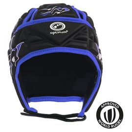 Optimum Unisex Junior Inferno Rugby & Football Headguard - Scrum Cap Coverage | Breathable, Soft-Edged, Lightweight Sports Protective Headgear | Black/Blue, Medium