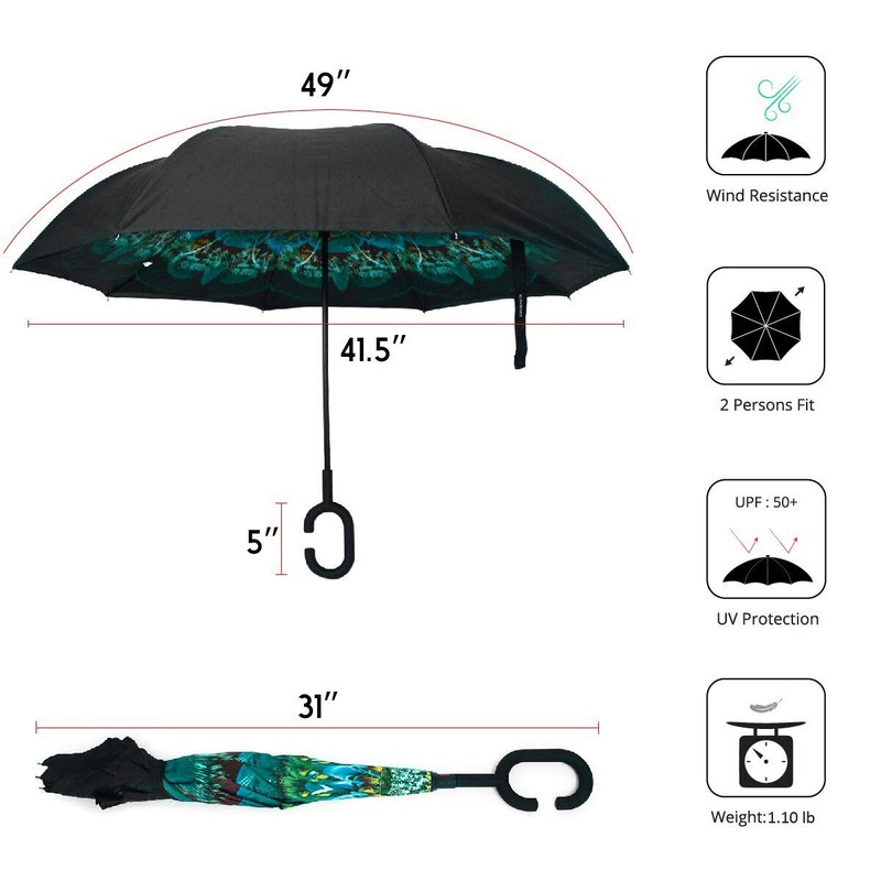Parquet Peacock Double Layer Inverted Umbrellas - C Shaped Handle