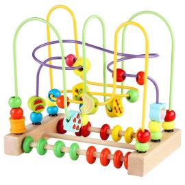 Qzmtoy Wooden Toys for Toddlers, Bead Maze Toy for Toddlers with Colorful Animals Fr...
