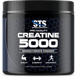STS Creatine 300 Grams - 100% Pure Raw Creatine Monohydrate Powder, Pre-Workout, Post-Workout, Build Muscle and Stamina - 60 Servings - with Scoop
