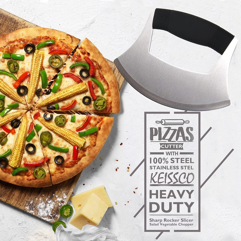 KEISSCO Pizza Cutter Stainless Steel Ulu knife Razor Sharp Rocker
