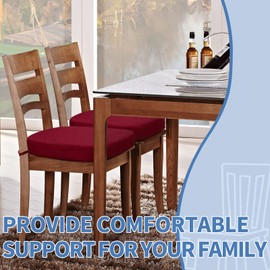 BUYUE Thickened 2.5" Dining Chair Cushions Set of 6, U-Shape High Density Foam Comfortable Chair Pads for Kitchen, Slip Resistant Indoor Seat Cushions (6 PCS, Red)