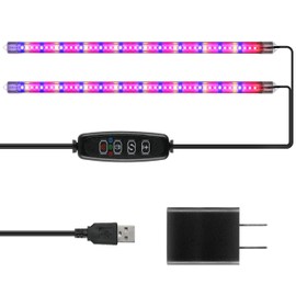 iPower 20W Full Spectrum LED Plant Grow Light Strips for Indoor Plants with Auto ON/Off 3/9/12H Timer, 10 Dimmable Levels 48 LEDs Per Tude, for Hydroponics Succulent, 2 Tubes, Mix