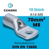 Cembre A14-M8 Tubular Cable Lug 70 mm² M8 Uninsulated Tin-Plated