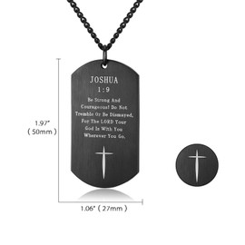 Generic Men's Bible Verse Cross Joshua 1:9 Necklace Stainless Steel Anchor Dog Tag Christians Isaiah 41:10 Pendant Necklace, Be Strong and Courageous Jewelry for Birthday Christmas (Joshua 1:9-Black)