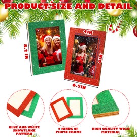 OAXNTGW 2 Pcs Glitter Christmas Photo Frame 4x6 Inch Red Green Picture Display Xmas Shiny Wooden Christmas Frame Decorations for Tabletop Wooden Frame Home Decorative Xmas Holiday Gift