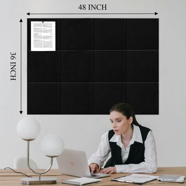 Leallace Large Cork Board for Wall 48" x 36", 12 Pack Felt Wall Tiles with Safe Removable Adhesive Tabs, Black Bulletin Board, CorkBoards for Office, School, Bedroom