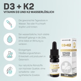 BIOCANNOVEA Vitamin D3 + K2 Tropfen 10ml - hochdosiert, Wasserlöslich & Mizelliert | stärkt das Immunsystem & die Knochengesundheit, Vitamine mit höchster Bioverfügbarkeit, ohne Zusätze