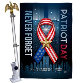 911 Never Forget House Flag Eagle Set Americana Patriot Day World Planet Peace Environment Awareness United State American Small Decorative Gift Yard Banner Double-Sided Made In USA 28 X 40