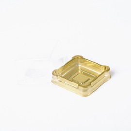 Caja individual de plástico transparente para pastel de luna con tapas transparentes y etiquetas de sellado, tamaño: 2.6 x 2.6 x 1.5 pulgadas, 50 juegos (100 g dorado)