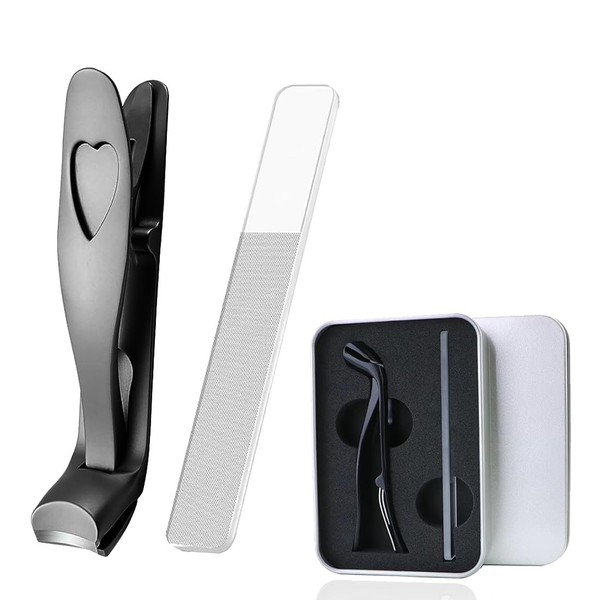 HABNI Anti-Spritz-Nagelknipser mit Sammler, kommt mit Nano-Nagelfeile, Edelstahl-Nagelknipser für Fingernägel