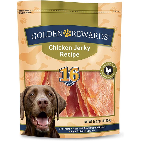 Golden Rewards Chicken Jerky Recipe for Dogs (Made with Real Chicken Breast), 16 Oz