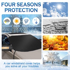 Car Windshield Cover, 2024 Upgrade Car Windshield Cover for Ice and Snow with Side Mirror and Hook,Heavy Duty 600D Oxford Fabric Windshield Snow Cover for Cars,Winter Frost Hail Protector for Most Car