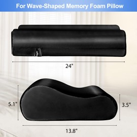 Satin Pillowcase for Contour Memory Foam Pillows, 24" x 14" x 5.1"/3.5" Cervical Pillow Case, Soft Pillow Cover for Sleeping Pillows (Black)