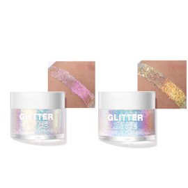 SerenChic Holographic Body Glitter Gel, Body Face Eye Hair Lip Nail Glitter Gel Kit, Glitter Eyeshadow, Long-Lasting Cosmetic-Grade Festival Makeup Liquid Shimmer Maquillage, 2 Colors - A