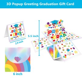 Aisosiks Pop Up Graduation Card for PRE-K Graduation Decorations 2025, XHZ Handmade 3D Greeting Card with Envelope for Last Day Preschool Pre k Party Decorations