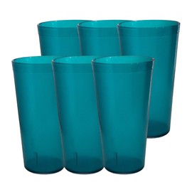 Party Outlaw Teal Plastic Cup Tumblers 6 Pc 20oz Lightweight, Heavy Duty Stackable Cafe Style Plastic Glasses. Reusable & Dishwasher Safe Ice Tea & Water Cups