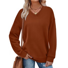 WIHOLL Womens Tops Dressy Casual Fall Clothes 2025 School Outfits for Teachers Sweatshirt Thanksgiving Caramel M