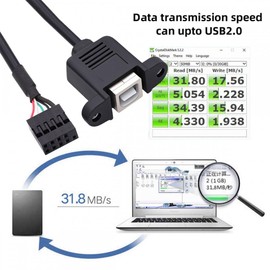 CY Cable USB 2.0 Motherboard 9pin 10pin Header to Standard Type-B Female Extension Cable with Nuts for Panel Mount