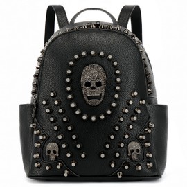Scarleton Casual Backpack Purse for Women, Punk Skull Backpack, Faux Leather Gothic Shoulder Bag, Rivet Crossbody Bag, H141701B - Black