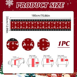 Christmas Table Runner 183 x 33 CM Red Linen Festive Table Runner for Xmas Table Centrepiece Kitchen Dining Table Decoration for Home Indoor/Outdoor Holiday Party Decor (Sacred Reindeer Snowflakes)