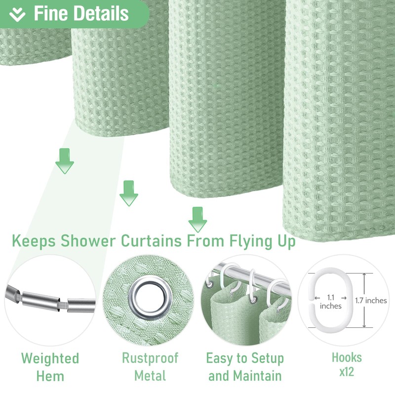 Dynamene Mint Green Fabric Shower Curtain - Waffle Weave Textured