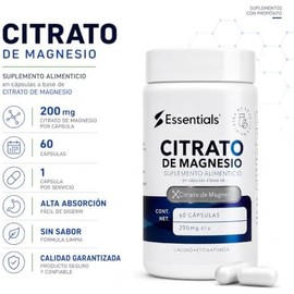 ESSENTIALS INNOVATION Citrato de magnesio 200 mg  60 cápsulas  Essentials Innovation