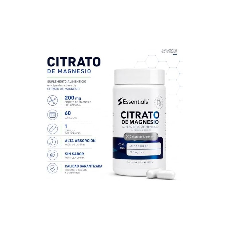 ESSENTIALS INNOVATION Citrato de magnesio 200 mg 60 cápsulas Essentials