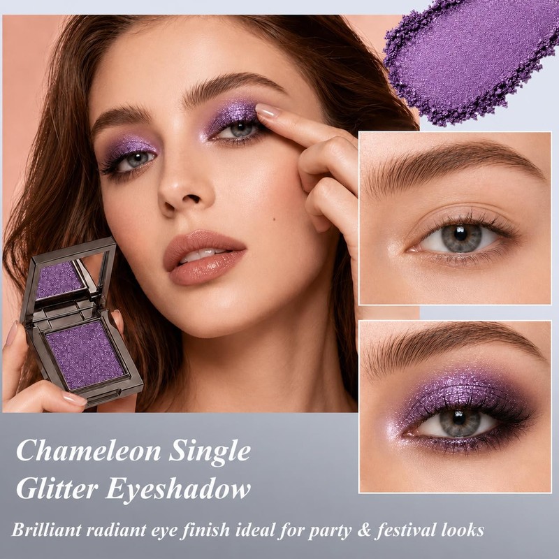 Chameleon Purple Glitter Eyeshadow, Holographic Shimmer Eye Shadow, Highly Pigmented