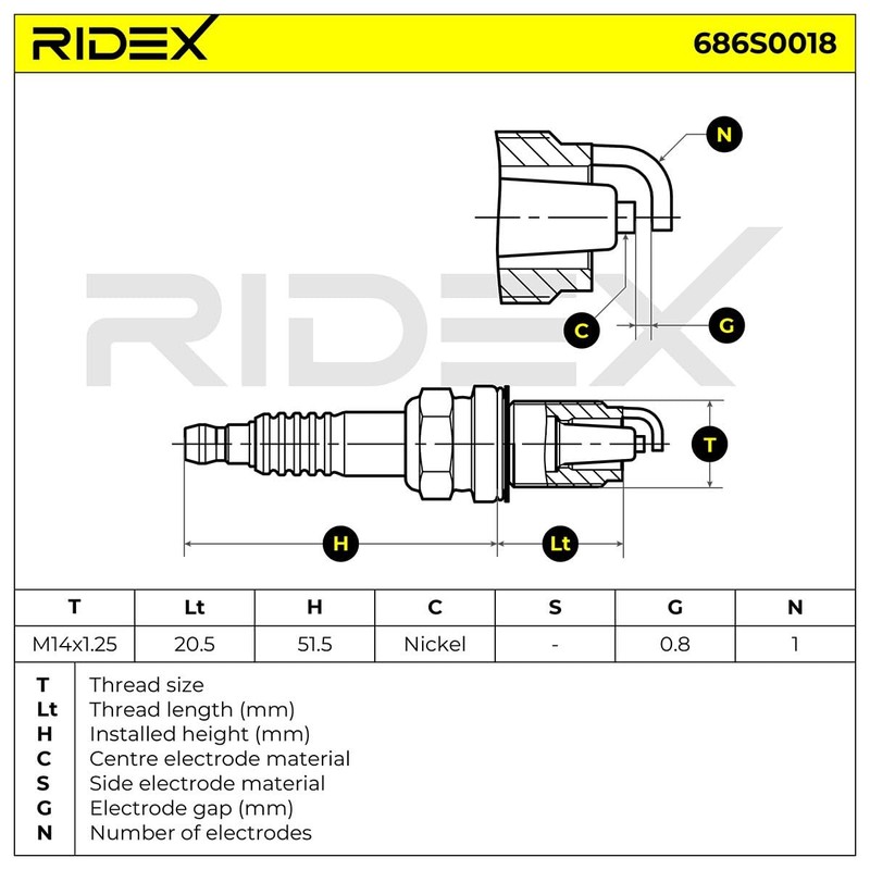 RIDEX 686S0018 Spark Plug Nickel Spanner Size: 16 mm Compatible